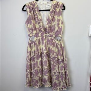 Love & Harmony purple and cream floral print dress with waist cut out/ Size M